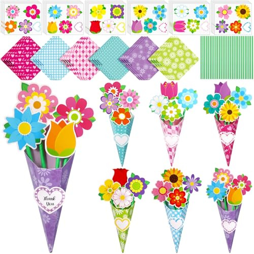 Sunwuun 12 Stück Blumenstrauß Bastelset,Muttertagsgeschenk Basteln für Mama,DIY Blumenpapierhandwerk Geschenk,DIY Gift School Familienaktivitäten (Muttertag)