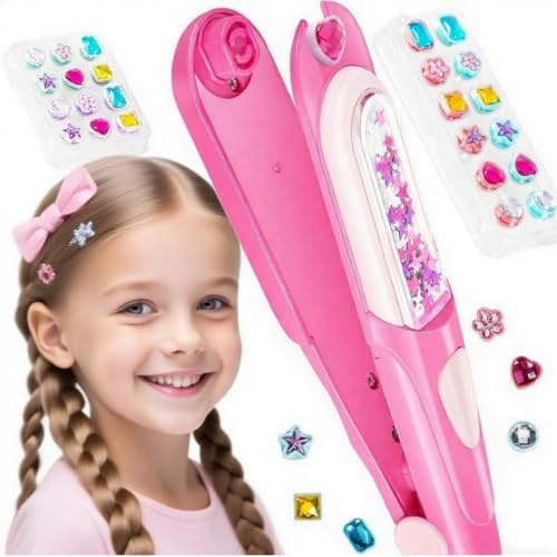 Geschenk Mädchen 5 6 7 8 9 Jahre Haarschmuck Mädchen Spielzeug Hair Bedazzler Kit mit 24 Haarsteinen, Haar Glitzer Gerät für Kinder 5-12 Jahre