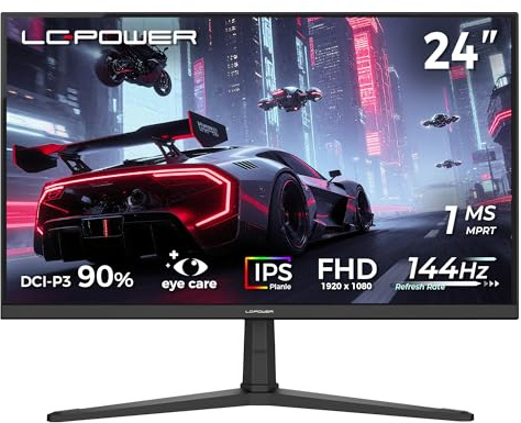 LC-Power Monitor Gaming 24 (23.8 Pollici) IPS FHD 1920x1080, 144Hz 1ms MPRT, DisplayPort 1.4, HDMI 2.0, VESA 100x100, Nero con Cavo HDMI Incluso