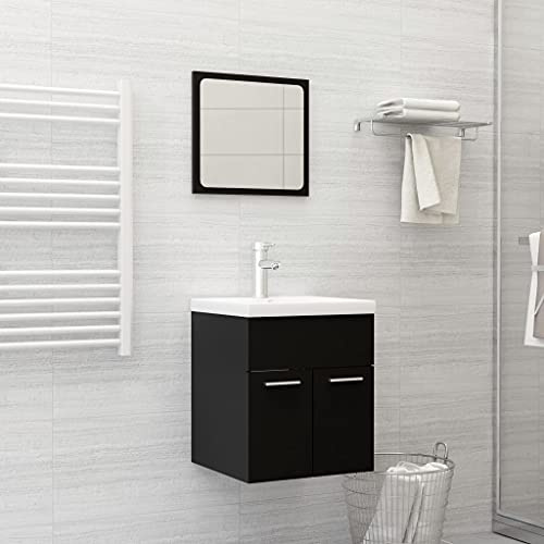 Qnhdfrt Set di mobili da bagno, colore nero, con vasca da incasso, specchio, in ceramica, sottile, design moderno, robusto, per bagno, bagno, lavanderia