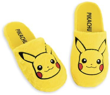 Pokémon Pantuflas de Pikachu para adultos | Pantuflas unisex con estampado de Pikachu para adultos en amarillo | Zapatillas de casa de piel de Monstruo de Bolsillo | Calzado para dormitorio