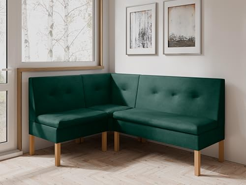 JKG Meble Eckbank fur Essizmmer - Eckbank Küche mit Aufbewahrungsbehälter - Modern Sitzecke Küche - Stoff Velours - gepolsterte Rückenlehne - Grün - Monolith 37-130x170 cm