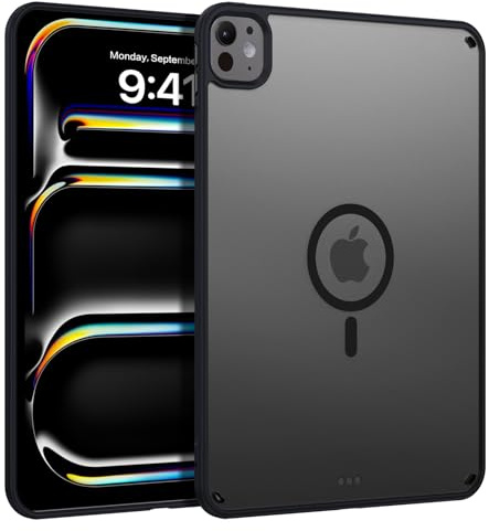 GUAGUA für iPad Pro 11 Zoll M5/M4 Hülle (2025/2024) [Kompatibel mit MagSafe] Matt Magnetische Durchscheinende Rückseite Stoßfest Dünn Slim Tablet Case Cover, Schwarz