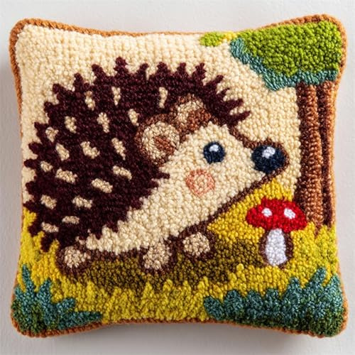 WallustrioaW Tier knüpfteppiche & knüpfkissen Kissenbezug,Cartoon-Igel,Choices Knüpfteppich Zum Selber Knüpf-Sets mit Kissen knüpfen-Set,43x43cm