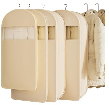2 Packs Breathable Hanging Garment Bags for Clothes & Suits - 45 Fabric Suit Bags for Closet Storage, Garment Covers for Coats, Dresses, Jackets, Shirts, Wardrobe Protector (ecru)