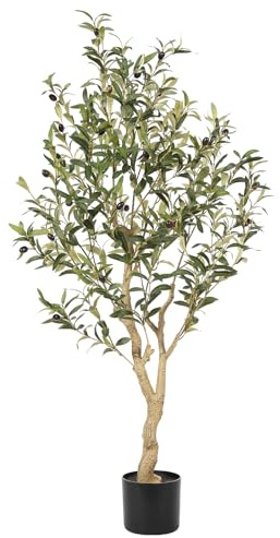Realead Olivo sintético de 4 pies – Plantas realistas de olivo para interiores – Olivo falso con tronco grueso y frutas realistas – Olivo artificial para decoración moderna del hogar y la oficina en