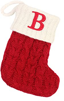 Calcetines navideños con iniciales, grandes, letra bordada, tejidos, rojo, blanco, calcetín navideño para decoraciones de vacaciones familiares árbol de Navidad chimenea (B, talla única)