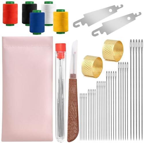Kit da 42 aghi da cucito in acciaio con cruna grande, include 30 aghi in acciaio, 1 scucitore per filo da cucito, 2 infila-ago, 5 fili, 2 ditali, 1 tubo di stoccaggio, 1 borsa per rammendo