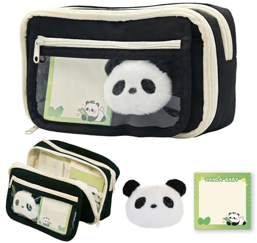 Youery Federmäppchen Große Kapazität, Schwarz | Für Jungen, Mädchen und Teenager, Stifteetui Organizer, Cute Animals Panda, Für Schule & Büro