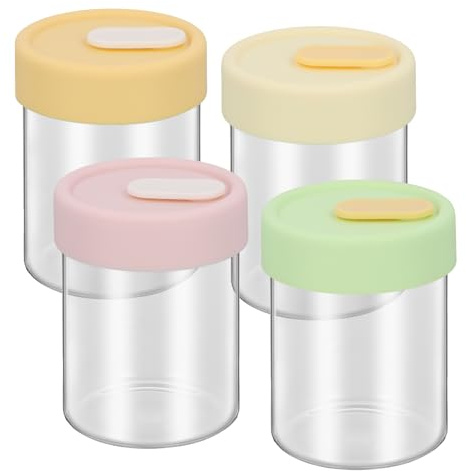 Granvoo 4 Bocaux en Verre Borosilicate 400 ml avec Couvercles en Silicone, Résistants au Micro-Ondes, Four et Congélateur, Idéal pour Overnight Oats, Yaourt, Confiture, Meal Prep – Non Hermétiques