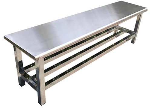 Parkbänk i Rostfritt Stål Väderbeständiga Utomhusbänkar Skobytesbänk Trädgårdsbänk Metall för Park, Köpcentrum, Bostadsområde, Skola, Verkstad, Matsal(80x35x45cm/31.5x13.8x17.7in)