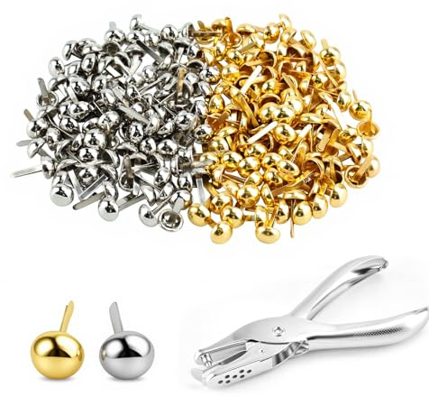 200 pines divididos surtidos, sujetadores de papel de metal, mini clavos para manualidades, cabeza redonda dorada/plateada, clavos de latón para álbumes de recortes, papel, manualidades, estampado de
