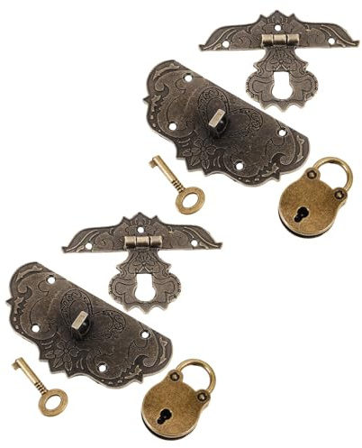 NUOBESTY Lot de 2 Sets de Cadenas Vintage en Alliage avec Loquets Décoratifs pour Boîtes à Bijoux, Moraillons Métalliques Rétro, Fermeture Sécurisée pour Coffrets Bois et Meubles