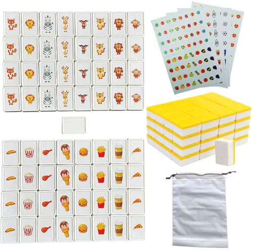 Einfache Verpackung, 65 Blöcke 30mm Seaside Stil Escape Game ABS Plastik Mahjong Stil, Seaside Stil Escape Spiel Legespiel für Kinder, mit DIY-PVC-Aufklebern-DREI zusätzliche Aufkleber (Gelb)