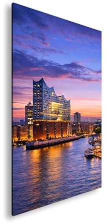 Farbenhorizont Leinwandbild Elbphilharmonie und Hamburger Hafen bei stimmungsvoller Abenddämmerung Format: 100x70cm XXL Wandbild auf Keilrahmen/Kunstdruck/Bild Wohnzimmer Dekoration