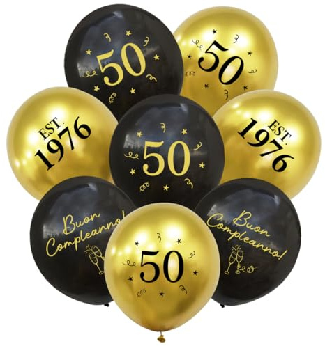 Decorazione per il 50° Compleanno Nero Oro, Palloncini 50 Anni Compleanno, 1976 Buon Compleanno Palloncino Decorazioni Addobbi per Festa di 50 Compleanno Uomo Donna