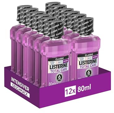 LISTERINE Total Care Zahn-Schutz Intensiv Mundspülung, 12 x 80ml | 6 in 1 Wirkung, 24h frischer Atem, schützt gegen Karies & Zahnfleischprobleme, antibakterielles Mundwasser