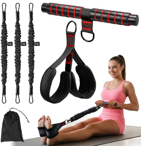 FormiPow Bauchmuskeltrainer mit Pedal-Widerstandsband, 3 verstellbare Widerstandsbänder (ca. 14–41 kg / 30–90 lbs) für Bauch, Taille, Arme, Rumpf und Beine