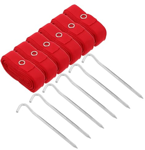 Milisten Kit de Marquage de Terrain de Beach-Volley 6 Pcs, Lignes de Beach-Volley en Sangle Rouge en Nylon et Alliage D'aluminium, Haute Visibilité, Ancrages au Sol pour Terrains de Sable