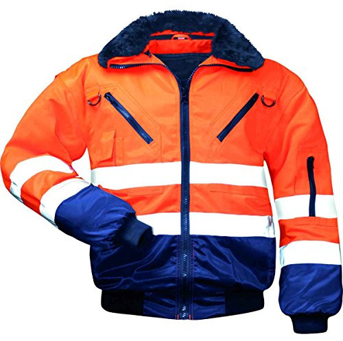 Warnschutz-Piloten-Jacke Arbeits-Jacke - EN 471 Klasse 3-4 in 1 Funktion - orange/marine - Größe: 3XL