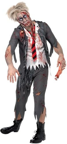 Smiffys Costume écolier zombie horreur High School, Gris, avec veste, chemise attachée, cravateet pantalon Halloween
