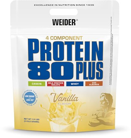 Weider - Protein 80 Plus - Proteina in Polvere di 4 Componenti - Alto Contenuto di Proteina con 80% di Siero - Frullati Cremosi con Calcio e Vitamina B6-2kg - Vaniglia