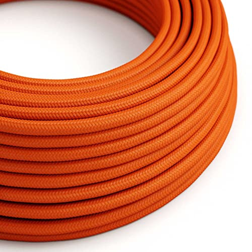 creative cables Fil Électrique Rond Gaine De Tissu De Couleur Effet Soie Tissu Uni Orange RM15-5 Mètres, 2x0.75