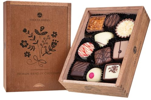 Elegance - Ladies - 10 chocolates artesanales en una caja de madera | Regalo de chocolate | Bombones | Bombones | Para damas