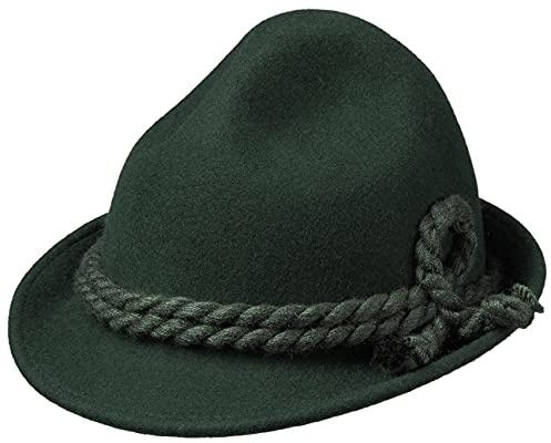 Kinder Dreispitz Wollfilzhut - Unifarbener Trachtenhut für Kinder - Sepplhut aus 100% Wollfilz - Wanderhut mit doppelter Kordel - Sommer/Winter grün 49 cm