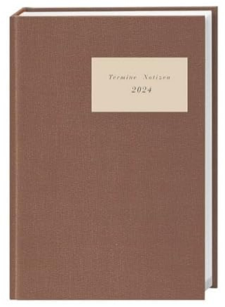 Terminer A5 2024. Sand-farbener Terminkalender mit hochwertigem Leineneinband. Wochenplaner mit Zitaten und Lesebändchen. Taschenkalender 2024 zum Planen von Terminen.