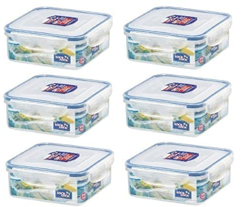 6 x Lock & Lock 870ml Square Food Container HPL823