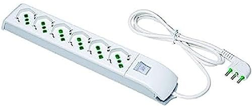 Fanton 410200 Multipresa Fido con Cavo 3G1 ed Interruttore 6 Uscite 2P+T 16A Bipasso Standard, Bianca, 1.5 m