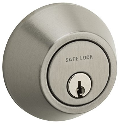 Weiser Safelock - Cerradura redonda de níquel satinado, cerradura de puerta delantera certificada ANSI/BHMA grado 3, cerradura de puerta exterior con llave, cerradura de puerta tradicional para puerta