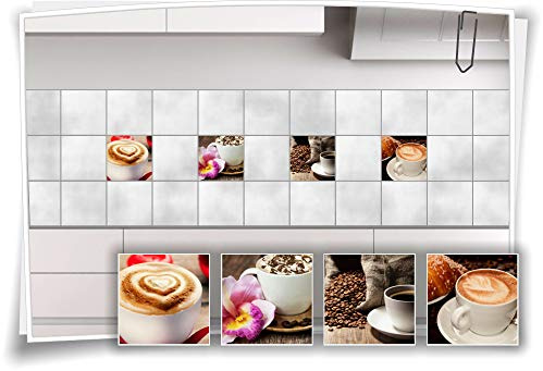 Medianlux Fliesen-Aufkleber Fliesen-Bild Kaffee Cappuccino Latte-Macchiato Espresso Kaffeebohnen Küche Deko Folie Coffee, 15x15cm