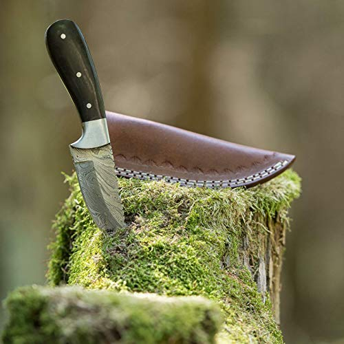 elToro Steel Horn, Damast, Jagdmesser, 9cm, inkl. Lederscheide