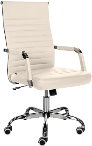 CLP Ergonomischer Bürostuhl Amadora I Höhenverstellbar, 360 Grad Drehstuhl I Kunstleder Oder Stoff Bezug I Langlebig, 120 kg Belastbar | Farbe Creme Material Kunstleder