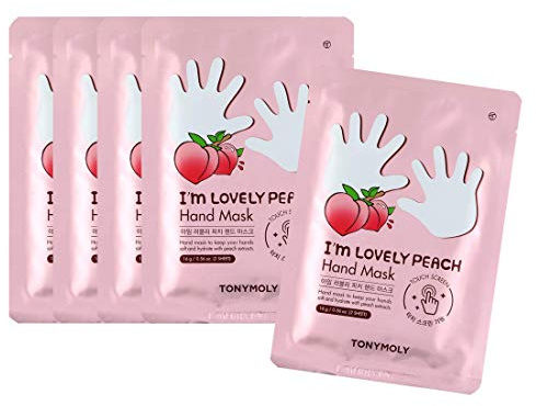 TONYMOLY I’m Lovely Peach Hand Mask – Hydrating & Moisturizing Korean Hand Treatment Gloves with Peach, Plum & Honeysuckle Extracts – Phone Screen Friendly, 5pk