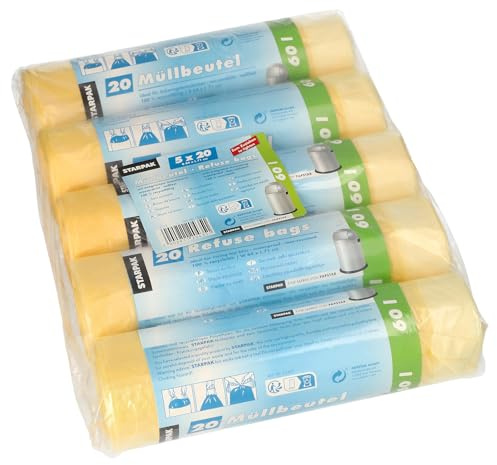 Papstar Sac Poubelle HDPE à Liens coulissants, 60 litres