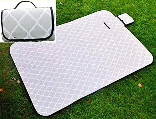 JameStyle26 Picknick Decke 150x200cm Leine Baumwolle Matte Campingdecke Outdoor & Indoor Stranddecke Tupfen Beach wasserdichter Unterboden (Grau)