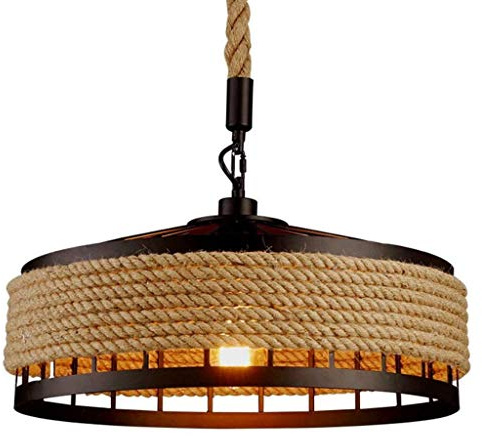 Lámparas De Araña Luces Colgante Vintage Cuerda De Cáñamo Candelabro Industrial Altura Ajustable De Metal Luz Pendiente Retro Redonda Iluminación Comedor Sala De Estar Cocina Café E27 Plafón,40cm