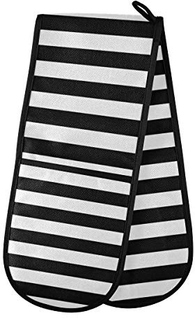 ZZXXB Black and White Striped Double Oven Mitt Heat Resistant Non-Slip Kitchen Gloves Extra Long 7 x 35 for Cooking Baking Barbecue Grilling