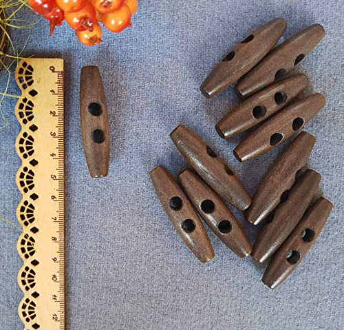 A2 6 Stück 50mm Holzknöpfe, Knöpf aus Holz, Knebel Toggle oval europäische Fertigung Holz Knöpfe, Dunkelbraun, Naturknöpfe