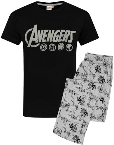 Marvel Avengers herrpyjamas-logotyp, loungebyxor och t-shirt set, svart, M