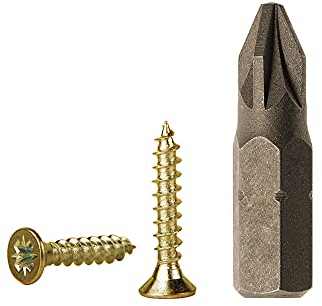 Lot de 100 vis à bois en acier zingué Jaune 2,5 x 12 mm Vis à bois pour panneaux d'aggloméré Vis universelles Pozi-Drive PZ entièrement filetées, tête fraisée Pozidriv (100, 2,5 x 12 mm)