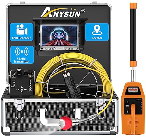 Anysun Cámara de Inspección con Localizador, 512Hz Transmisor de Sonda Cámara Endoscópica con Grabador DVR, 30M Endoscopio Industrial con Monitor LCD de 7 (Tarjeta SD de 8 GB incluida)
