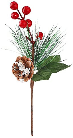 BELUAPI 10 Stück Weihnachts-Tannenzapfen mit roten und weißen Beerenstielen, DIY Kranz Picks Winter Urlaub Stechpalme Sprays für Weihnachtsbaum Handwerk Dekor