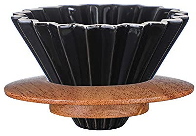 Cicano Goutteur à café en céramique avec base en bois - Filtre à café à infusion lente - Noir