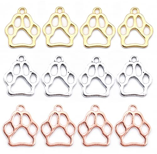 Cisolen 120 Pieces Dog Paw Pendants Metal Cat Dog Paw Charms Pendants Jewelry Bear Hollow Footprint for DIY Necklace Bracelet Earrings Jewelry Making