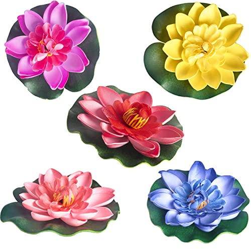 SSKHE 5 PCS 10cm Artificial Lotus Simulation Water Lily Props Lotus Pool Decoration EVA Foam Immortal Flower Lotus, Can be Used in Gardens, Pools, Ponds, Swimming Pools, Aquariums