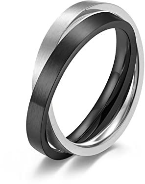 Wycian Herren Ringe Schwarz, Ring Damen Edelstahl Doppelring Doppelring Größe 65 (20.7) Hochzeitsband für Ehefrau Ehemann